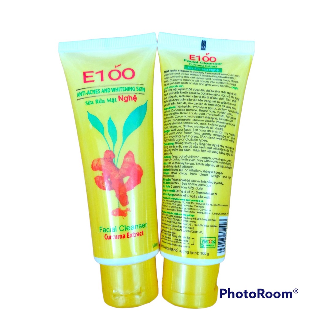 Sữa Rửa Mặt E100 100g - 80g - Nghệ - Bò - Nha Đam Cho Làn Da Sạch Và Sáng Mịn
