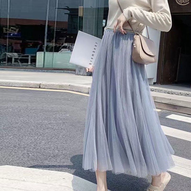 Chân Váy Lưới Dài Qua Gối Xếp Ly Dáng Dài Thời Trang Mùa Hè Hàng Mới