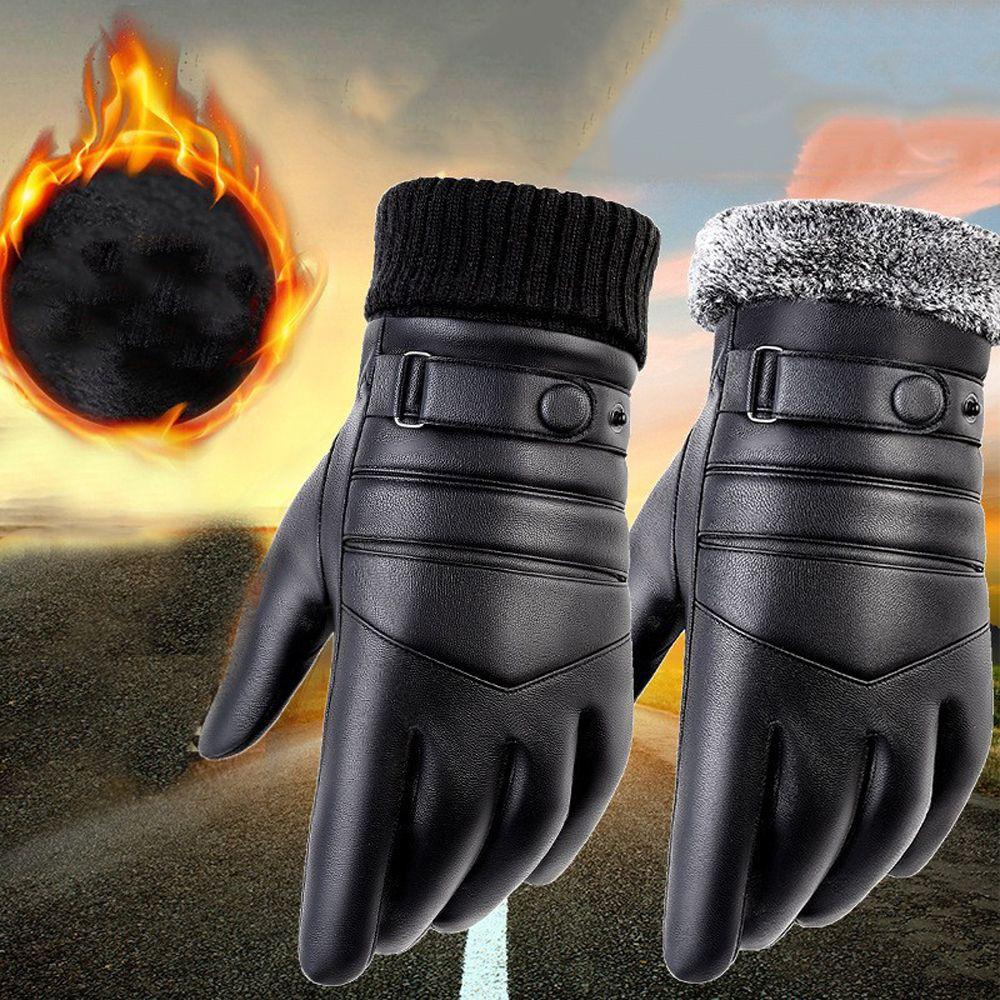 Găng Tay Đen Dày Dặn Chống Gió Bảo Vệ Lạnh Khi Lái Xe Mùa Đông Cho Nam