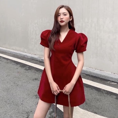 Đầm noel vải nhung màu đỏ đô cao cấp - Pana Dress