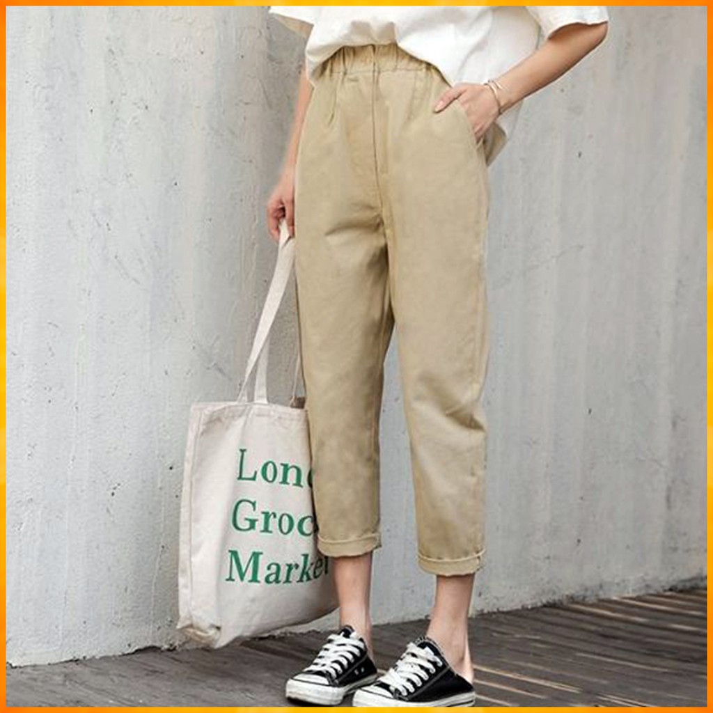 Quần kaki ống suông Unisex nam nữ kiểu quần Baggy mềm co dãn - NaNi Fashion