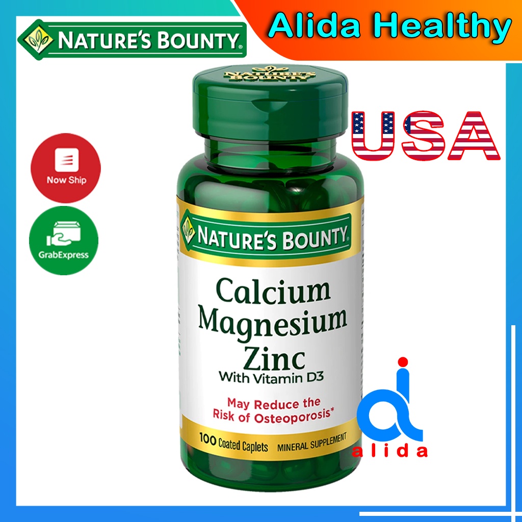 Viên uống Calcium Magnesium Zinc Nature's Bounty [Hàng Mỹ] 100 viên - Bổ Sung Canxi Kẽm Magie
