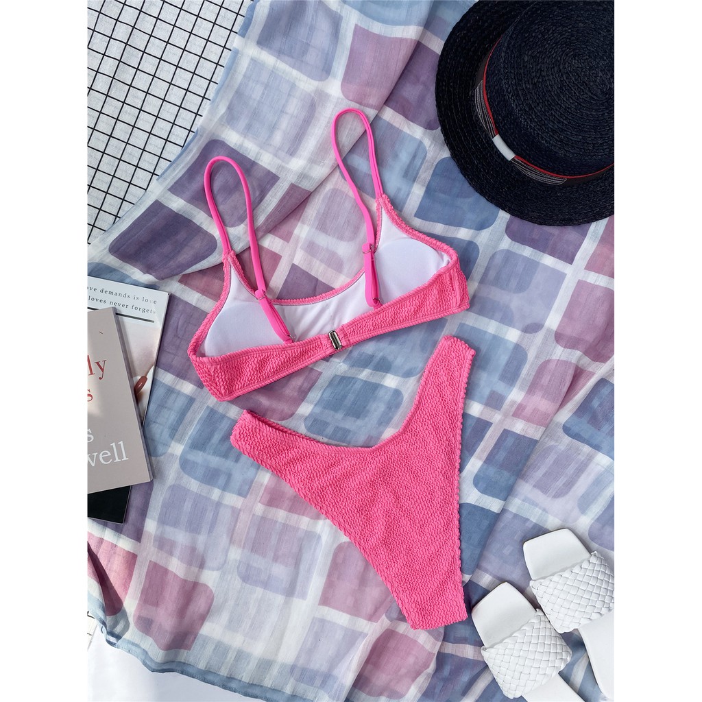 Bộ Bikini Lưng Thấp Màu Trơn Đơn Giản Cho Nữ YX31