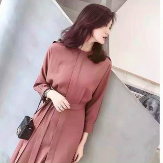 Đầm Midi Sơmi Xẻ Tà Cột Nơ Eo ( Kèm Hình Chụp Thật)