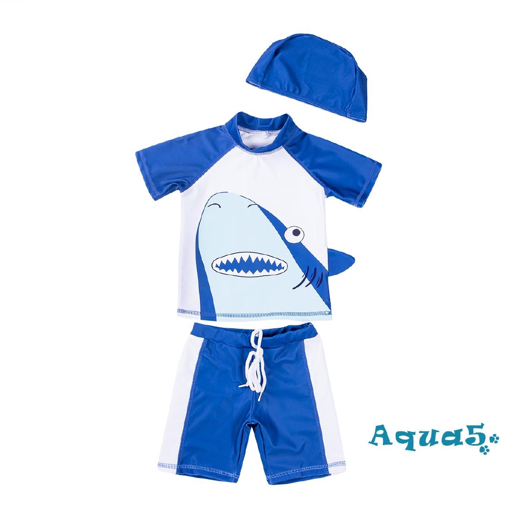 Set đồ bơi liền thân ngắn tay + quần ngắn hình cá mập cho bé trai