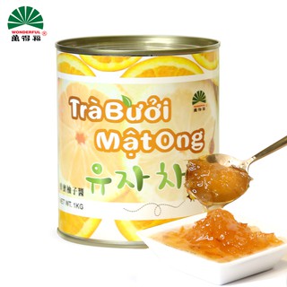 Trà bưởi mật ong Wonderful lon 1kg topping, thạch