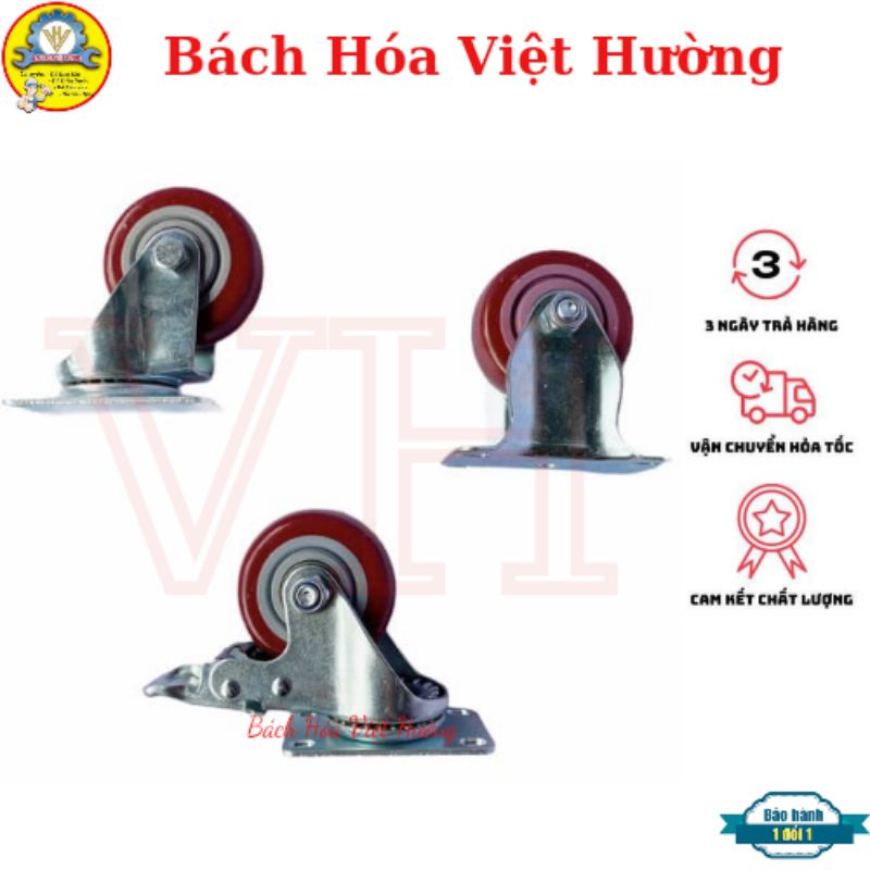 Bánh xe đẩy hàng xoay 360 độ, chịu trọng tải cao, bền bỉ, màu đỏ mận Phi 7cm - Bách Hóa Việt Hường