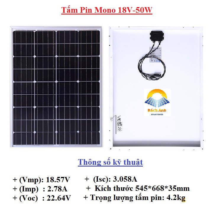 Tấm pin năng lương măt trời mono 18V - 50W