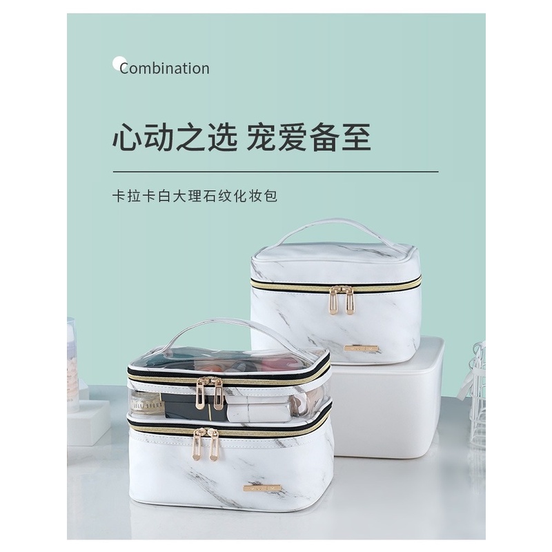 Túi đựng mỹ phẩm hai lớp trong suốt chống thấm nước tiện dụng mang theo khi đi du lịch
