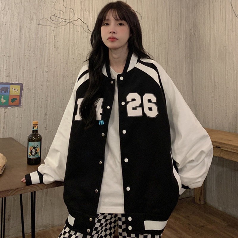 Áo khoác bomber jacket romwe phối tay F4 form rộng chất nỉ cotton dày mặc thu đông | BigBuy360 - bigbuy360.vn