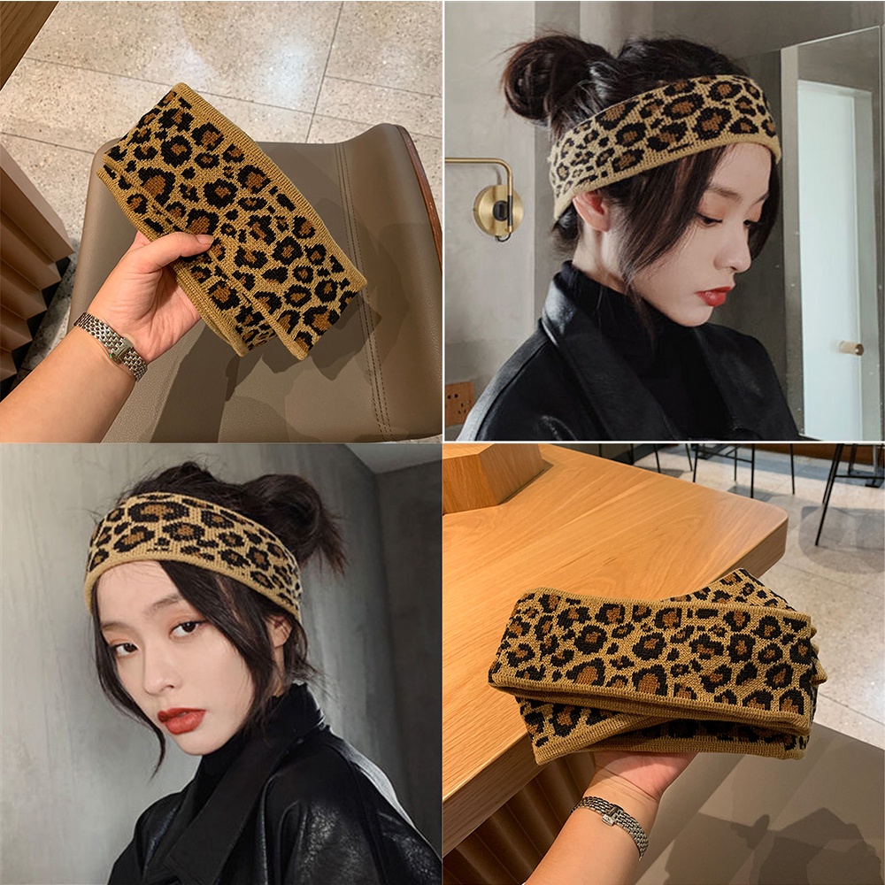 Băng Đô Len Dệt Kim Họa Tiết Da Báo Phong Cách Retro Cá Tính Cho Nữ