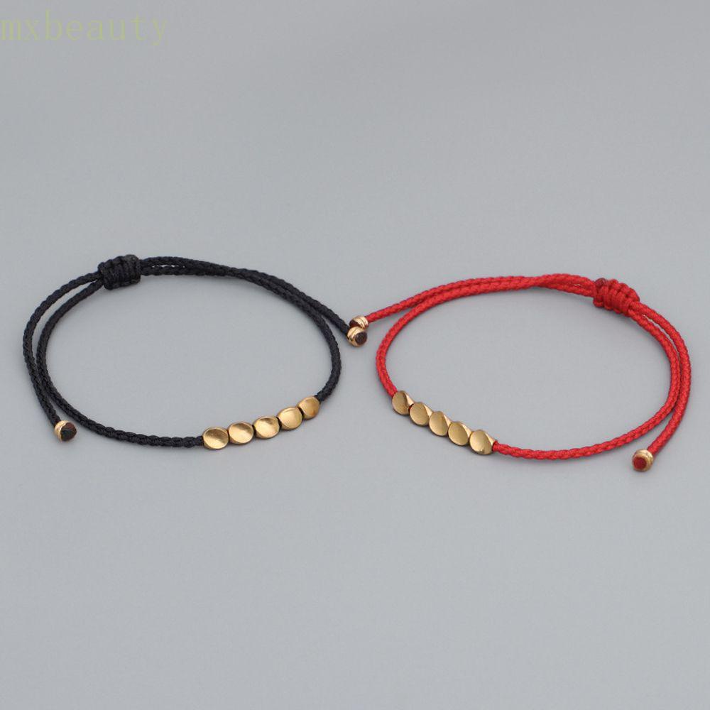 Vòng tay sợi chỉ phật giáo Tây Tạng màu đen/ đỏ thời trang đơn giản xâu hạt đồng cầu may mắn dành cho các cặp đôi