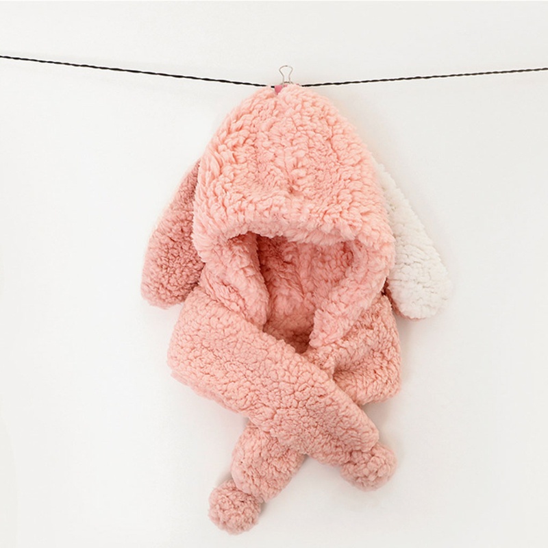 Mũ len khăn quàng cổ lông cừu giữ ấm tai kiểu hoạt hình đáng yêu xinh xắn cho bé