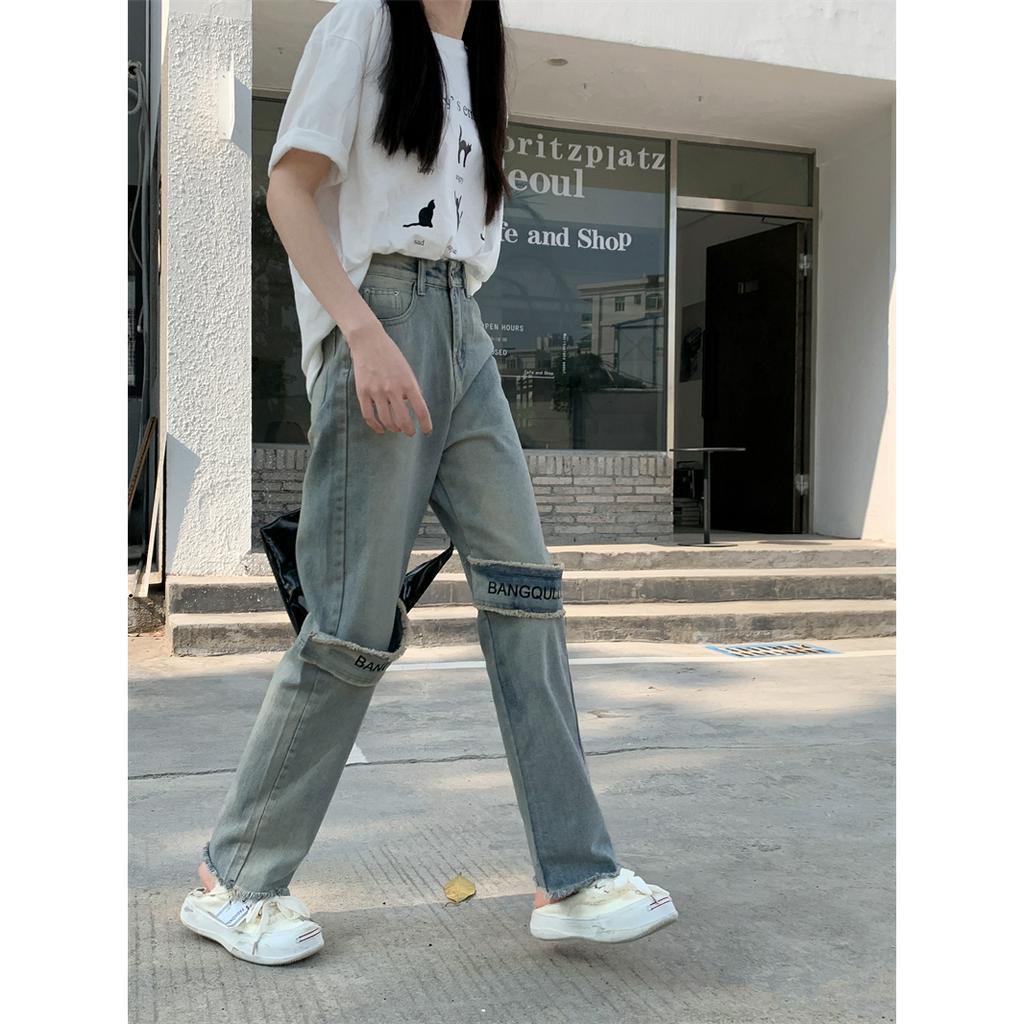 「 WELOVE1 」Quần Jean Ống Rộng Lưng Cao Màu Xanh Dương Thời Trang Mùa Hè Dành Cho Nữ