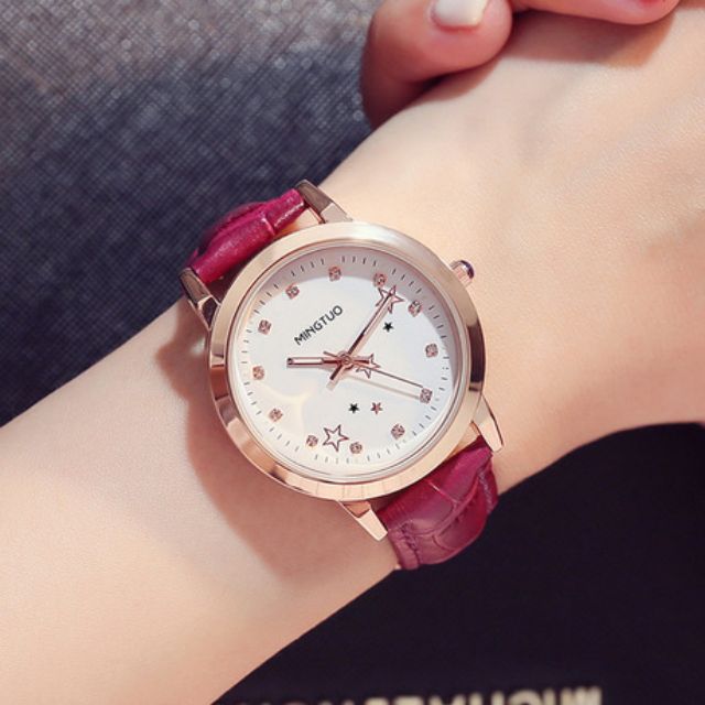 (Thanh lý sale 189--&gt; 129k) Đồng Hồ Nữ MINGTUO 1709 dây da Chính Hãng Ánh Sao, có dạ quang gắn kim + vạch số