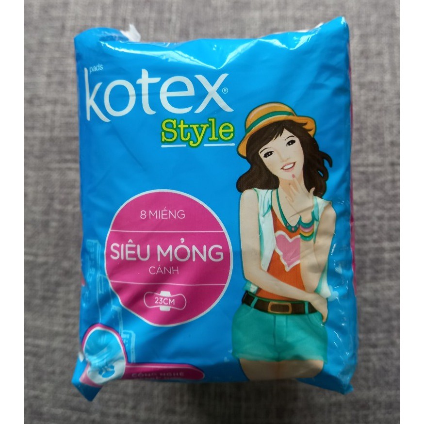 Combo 2 gói (16 miếng) BVS Kotex Style Siêu Mỏng Có Cánh dài 23cm