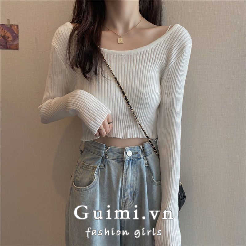 Áo Croptop Dệt Kim Cổ Chữ V Màu Sắc Thanh Lịch
