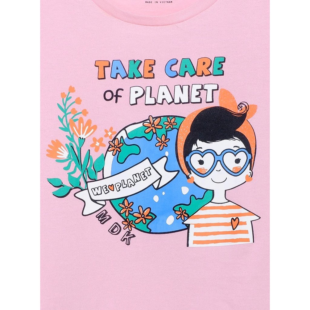 Áo thun bé gái ngắn tay Take Care of Planet M.D.K - chất liệu cotton mềm mại, thoáng mát