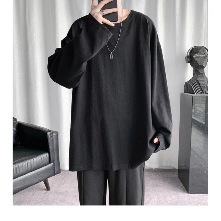 Áo phông trơn tay dài phom rộng dáng unisex nam nữ thu đông trend 2021 longsleeves New