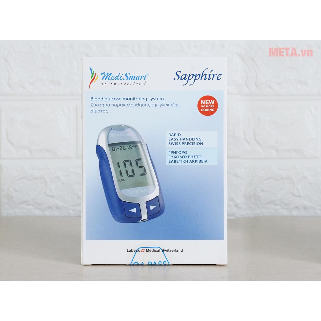 ✅ Máy Đo Đường Huyết: MediSmart Sapphire (Trọn Bộ 50 Que, 50 Kim, Tặng CỒN) -VT0587