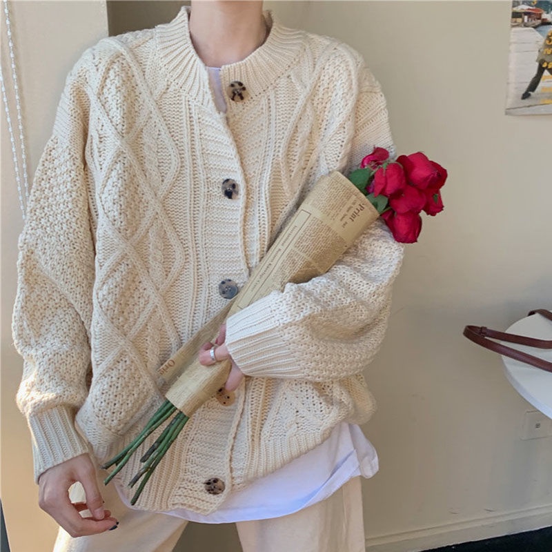 Áo khoác cardigan dáng rộng tay dài phong cách Hàn Quốc thời trang mùa thu cho nữ