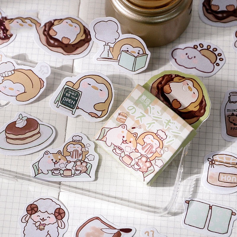 Set 45 stickers nhãn dán trang trí nhật ký họa tiết hoạt hình dễ thương