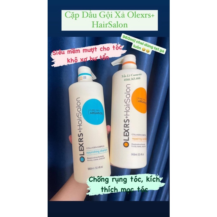 Cặp Dầu Gội Xả Olexrs Argan Oil Collagen Hair Salon 500ml Cho Tóc Khô Hư Tổn