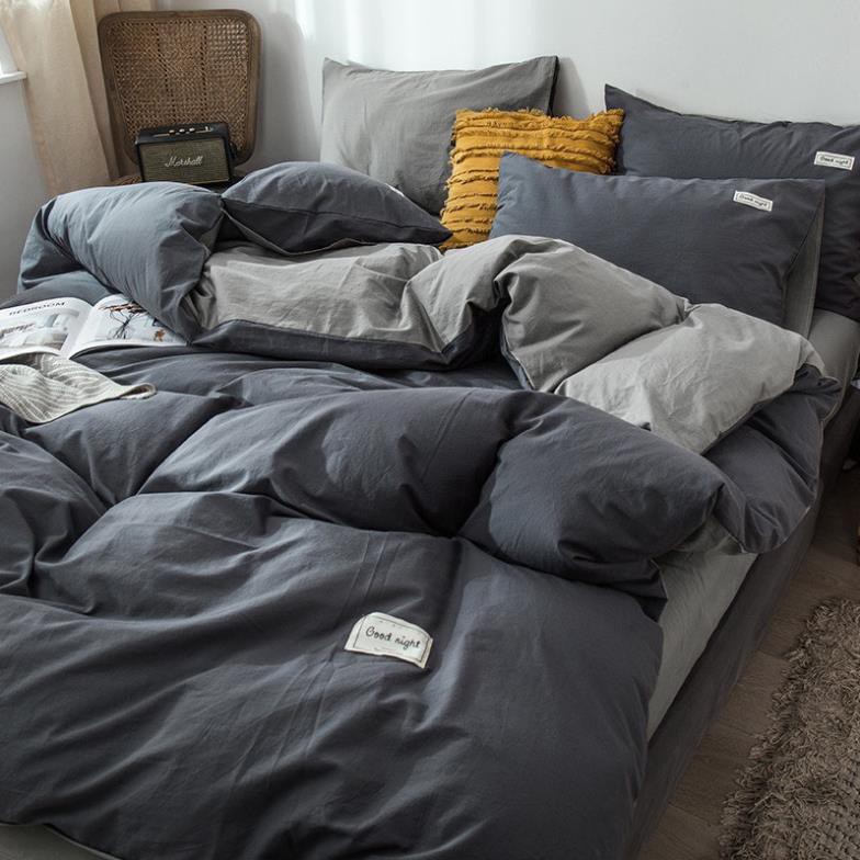 Bộ Chăn Ga Gối Cotton TC Emmidecor cao cấp - Ghi đậm mix nhạt giá tốt