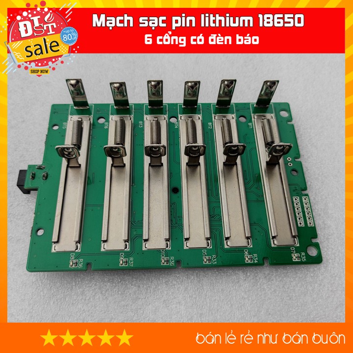 Mạch sạc pin lithium 18650 và nhiều loại pin khác -  6 cổng Kẹp - chống ngược cực, đầy tự ngắt