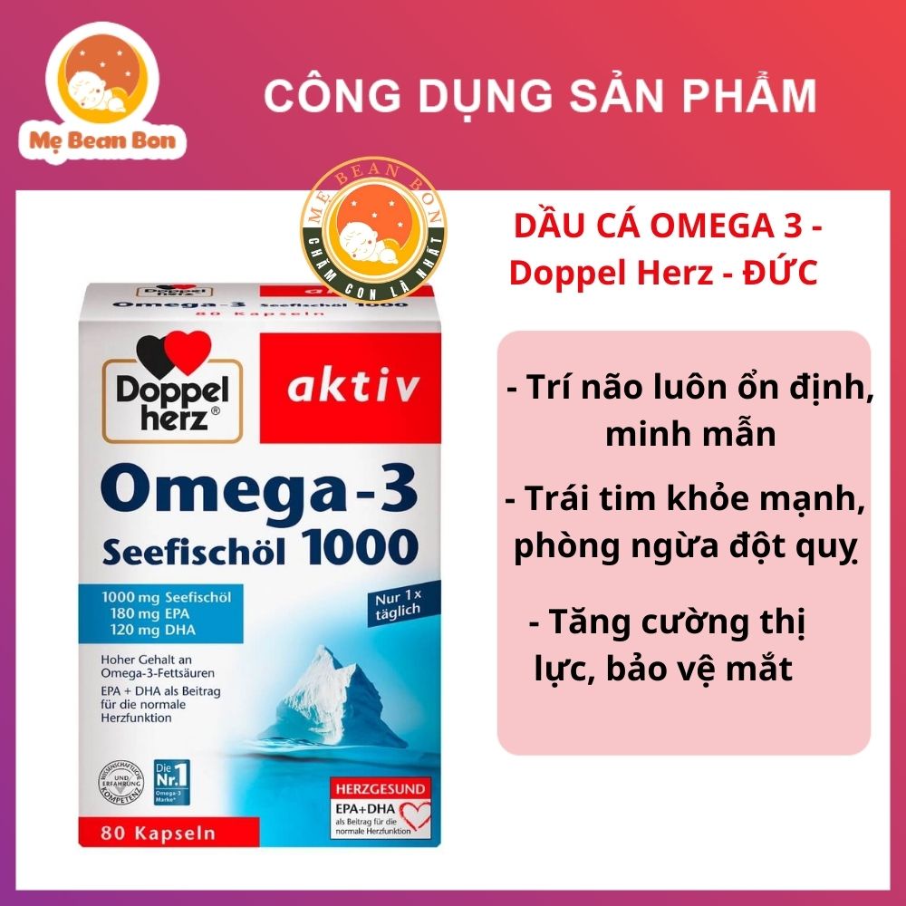Dầu cá bổ mắt đẹp da của Đức Omega 3 Doppelherz seefischol 1000mg + vitamin E