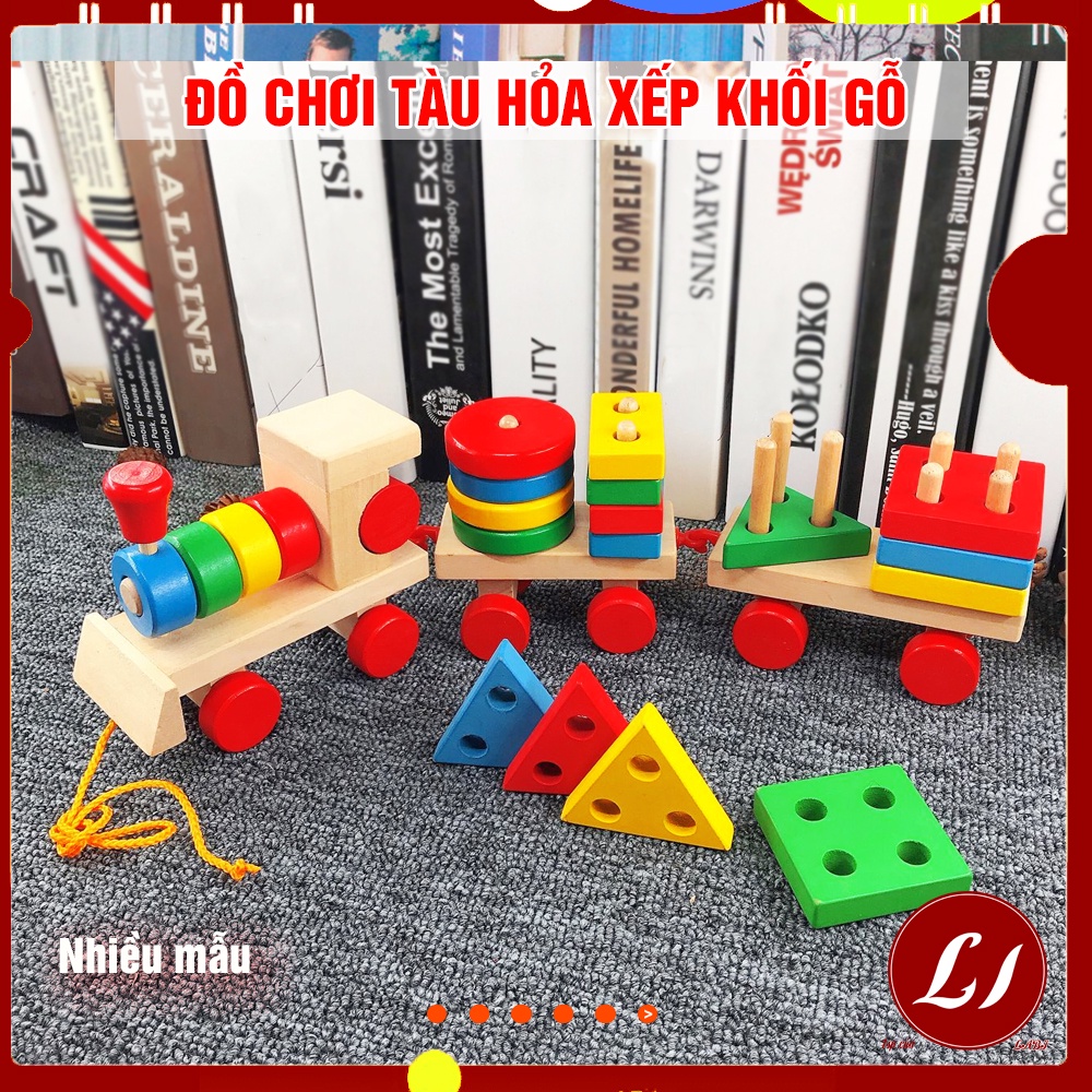 Đồ chơi gỗ Tàu hỏa xếp khối 3 TOA, thả hình thông minh, phát triển tư duy cho bé