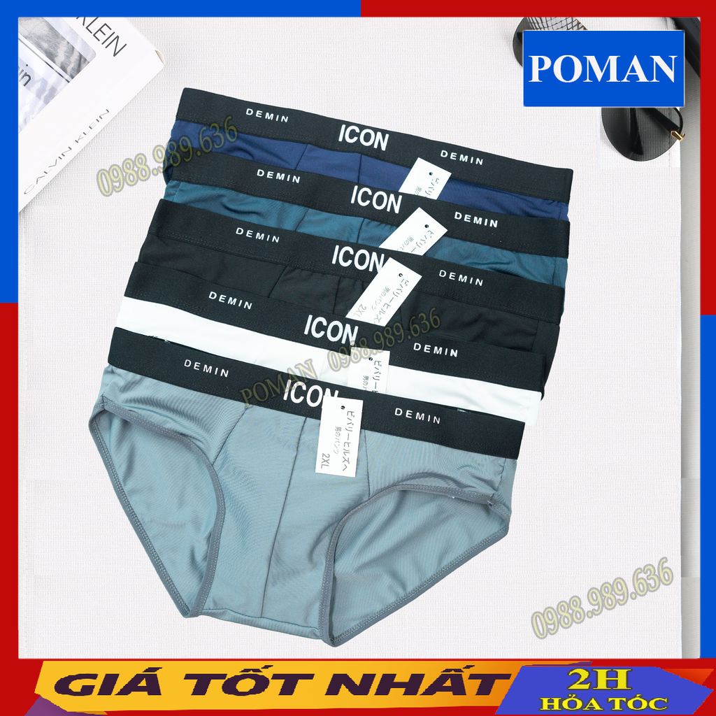 Quần lót nam thun lạnh tam giác ICON Demin, quần sịp nam tam giác cao cấp co dãn 4 chiều SIC01 (Che tên) - POMAN