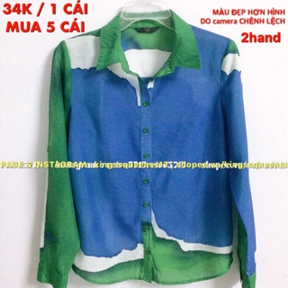 Sale Áo sơ mi loang nữ dài tay cổ bẻ pat 2hand hàng tuyển vintage second hand kingssqueenss đồ si hàng chọn