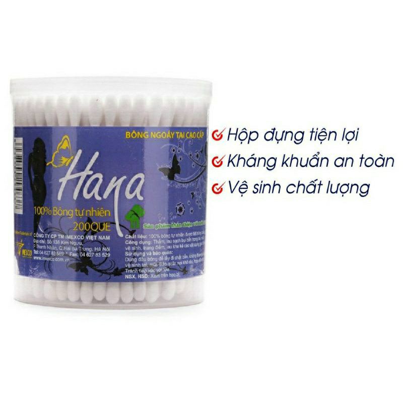 Tăm bông cao cấp hana lõi nhựa túi 100 que,hộp 200 que