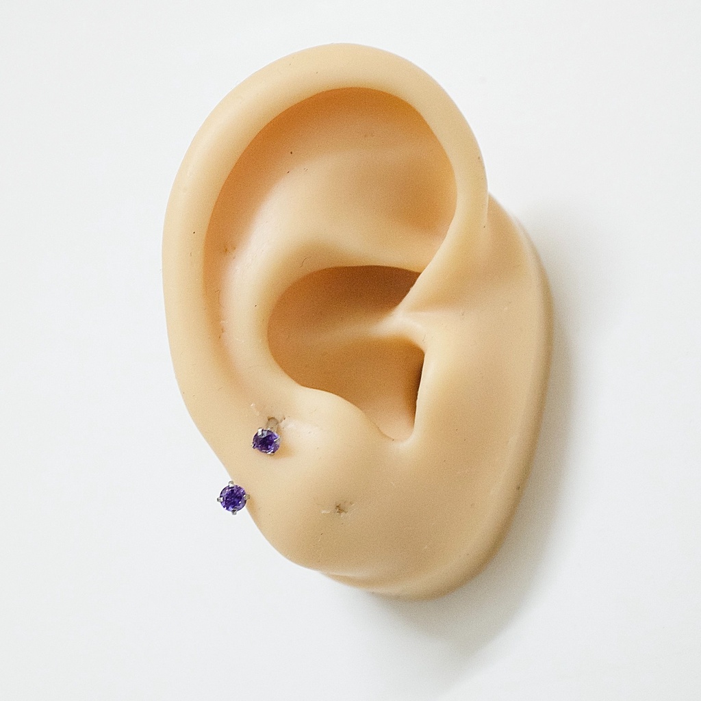 [1 Chiếc] Khuyên Tai Bông Tai Chữ U 2 Đầu Đá Tròn Màu Tím Thép Y Tế Titan Thép Không Gỉ Cá Tính Phong Cách Nam Nữ