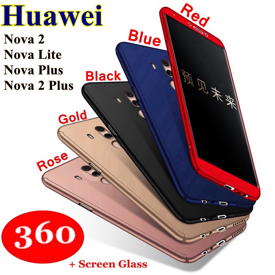 Ốp điện thoại tích hợp kính cường lực bảo vệ toàn diện cho Huawei Nova 2/Nova Lite/Nova Plus/Nova 2 Plus