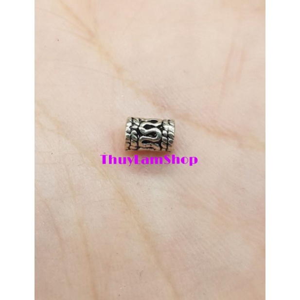 Charm ống lùa bạc thái họa tiết hoa văn cổ chặn hạt làm vòng