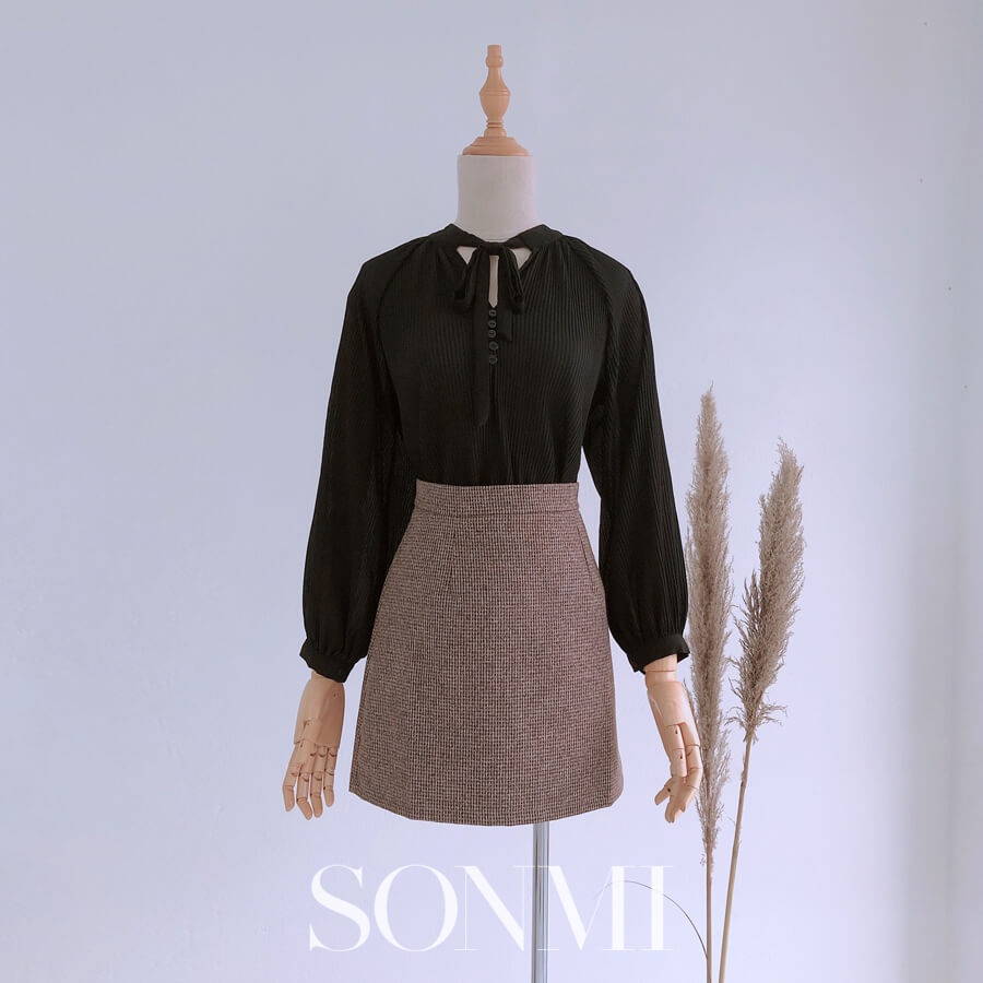 Áo Sơ Mi Nữ SONMI Tay Dài Cổ Nơ Xếp Ly DEANA SHINING