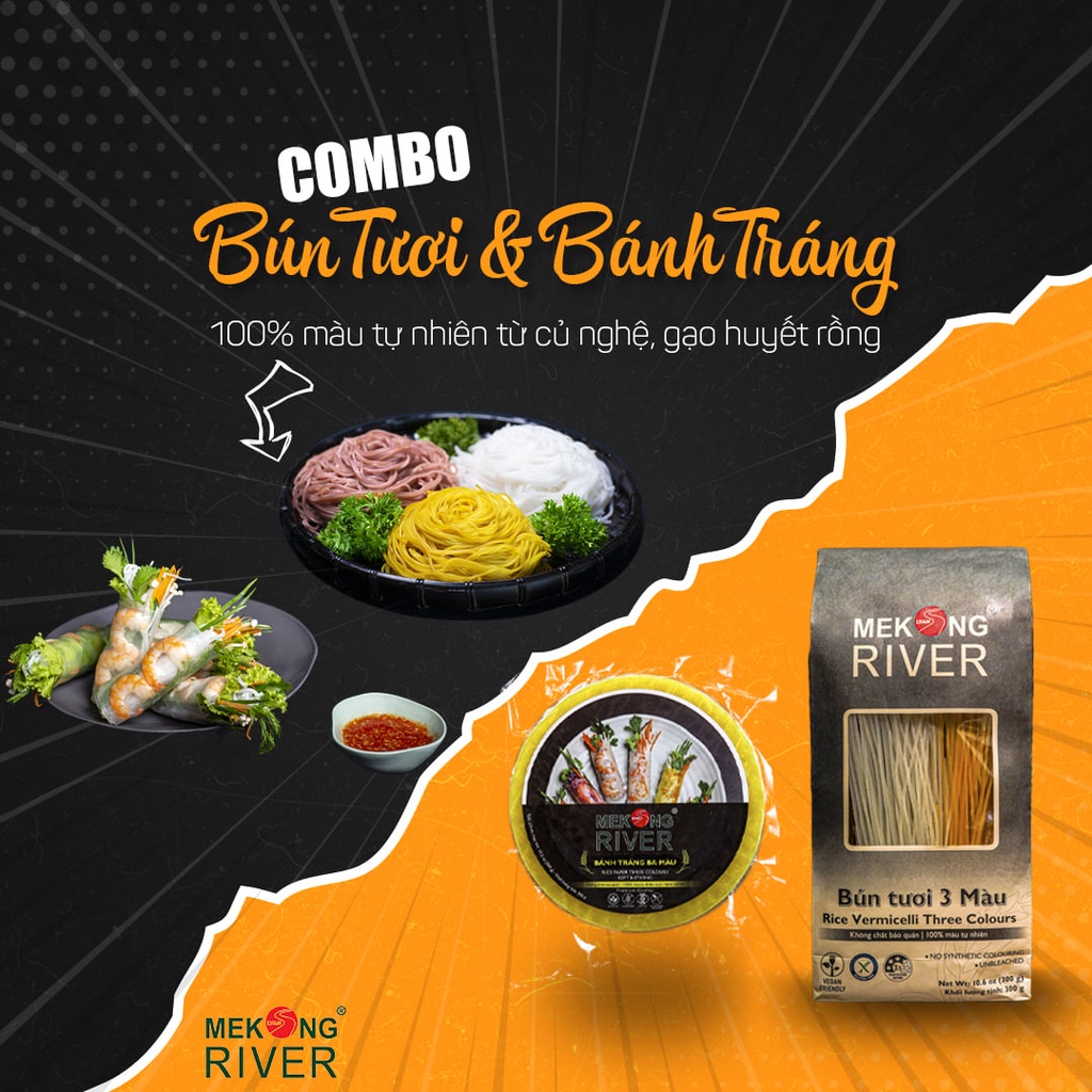 COMBO Bún Tươi & Bánh Tráng Ba Màu Mekong River 100% Màu Tự Nhiên Từ Rau Củ Quả