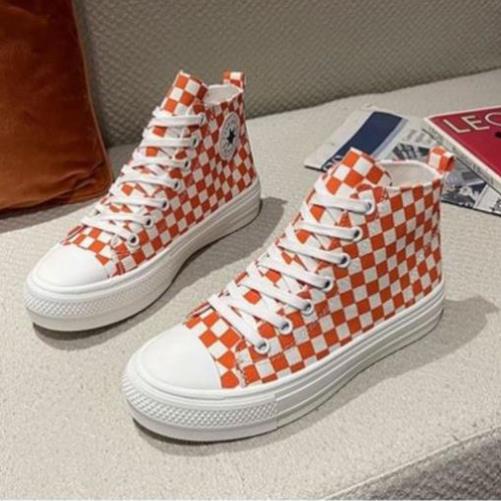 Giày thể thao Ulzzang kẻ cao cổ cam nữ Giầy sneaker Caro đen cam bản cao cấp mới nhất Hot Hit 2022