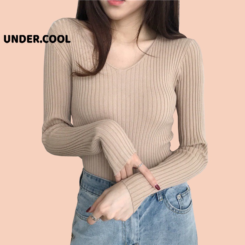Áo Len tăm cổ tim UNDERCOOL Cổ Tim Len Tăm Co Giãn Nhiều Màu
