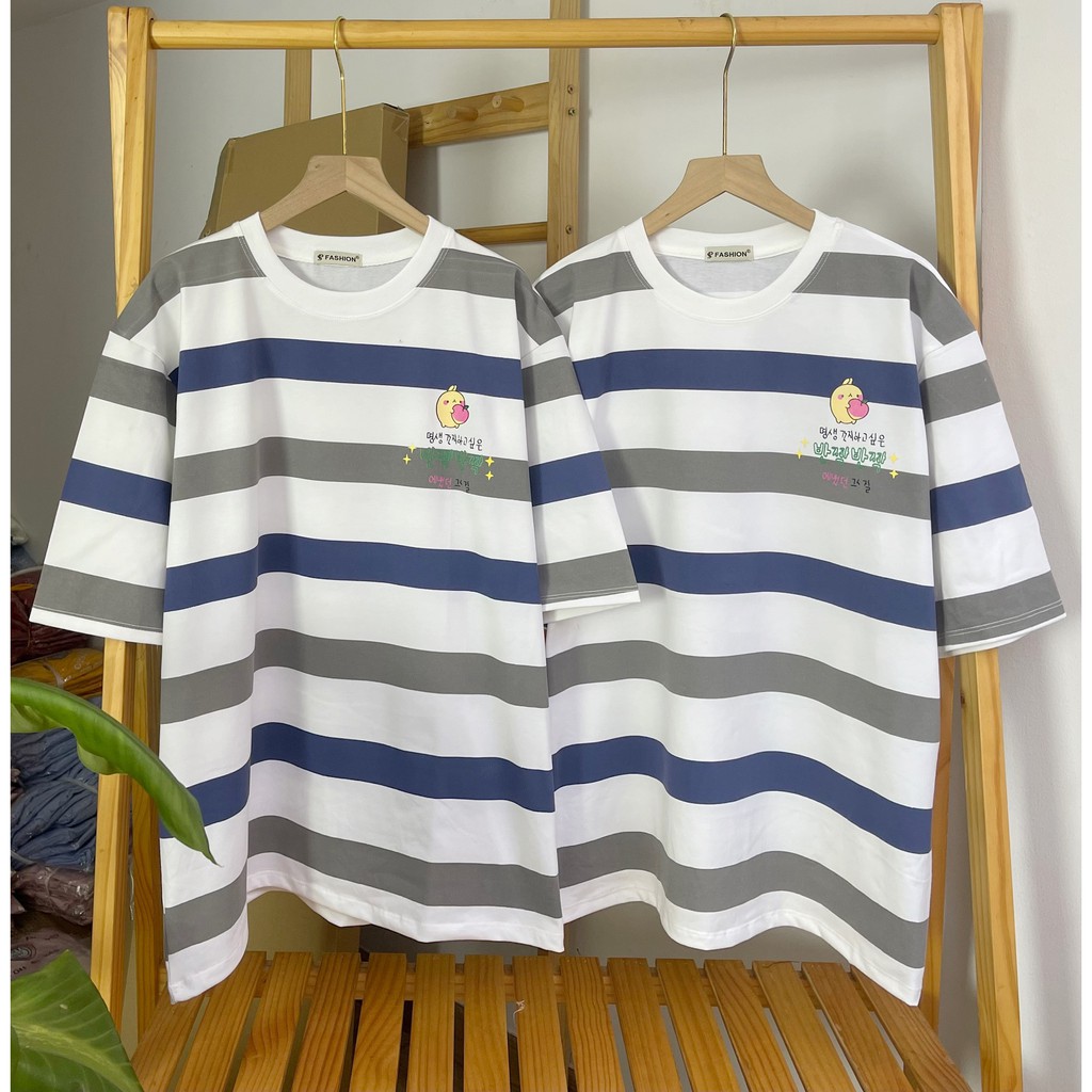 Áo thun tay lỡ form rộng ESTINI áo thun Unisex nữ nam chất cotton vải dày Sọc Ngang