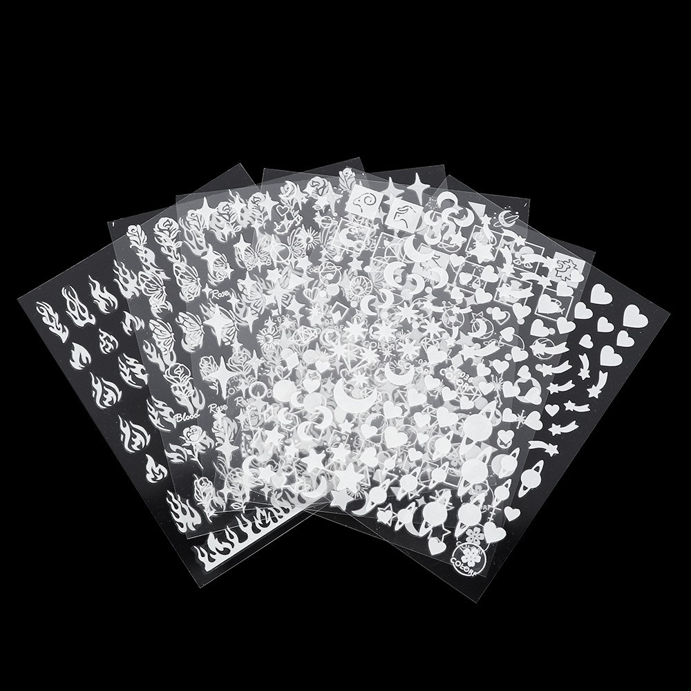 [Hàng mới về] Bộ 1/ 6 miếng dán móng tay họa tiết cánh bướm/ hoa hồng/ ngôi sao 3D phát sáng trong bóng tối