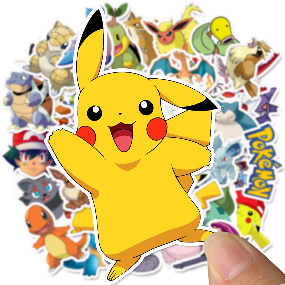 Set 50 tấm Sticker dán trang trí hình Pokemon hoạt hình đáng yêu