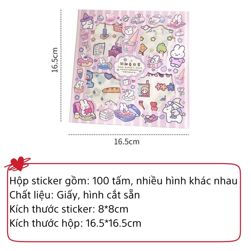 Sticker cute vintage trang trí dán sổ hộp 100 tấm hình dán sticker dễ thương STG01843