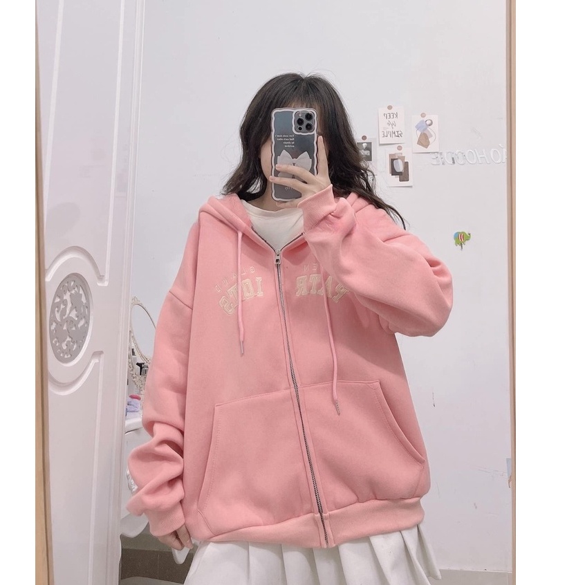 Áo khoác nỉ ngoại thêu Part iots [FREESHIP] Hoodie zip form rộng tay bồng kiểu dáng basic mũ 2 lớp hàn quốc peonyb đẹp