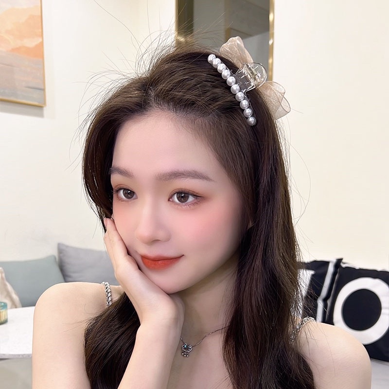 Kẹp tóc nơ lưới đính đá đính ngọc dễ thương, kẹp tóc mái sau đầu cho nữ phong cách Hàn Quốc