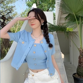 【Hana and Alice】Áo Cardigan Dệt Kim Mỏng Tay Ngắn Phong Cách Thời Trang Retro Mùa Hè 2023