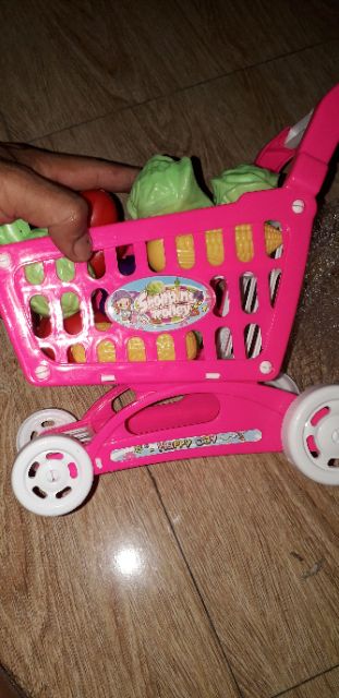 Sét 1 chiếc xe mô hình đi siêu thị và các mô hình trái cây bằng nhựa rất đẹp