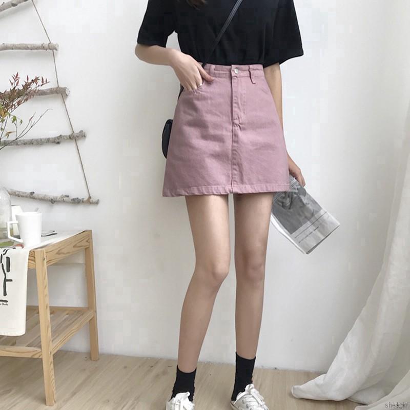 Chân Váy Jean Dáng Chữ A Lưng Cao Thời Trang Nữ